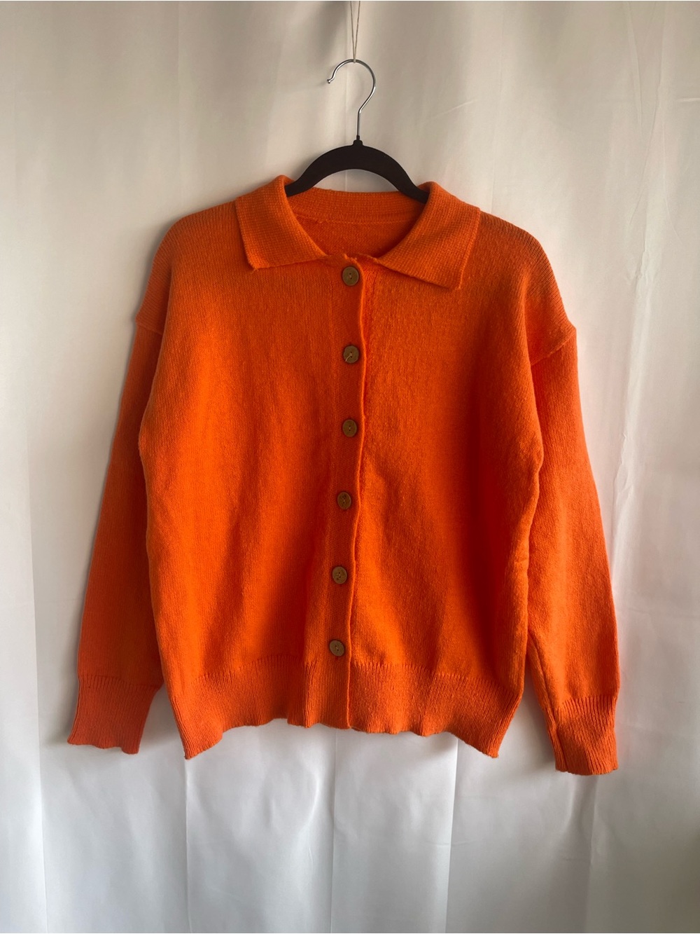 Women's Collared Orange Button-Front Cardigan Sweater